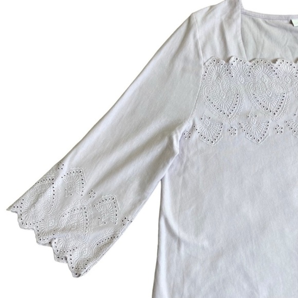 J. Jill Eyelet Trim 3/4 Bell Sleeve Square Neck Top Blouse Pale Lilac Sz XL NWT - Picture 8 of 14